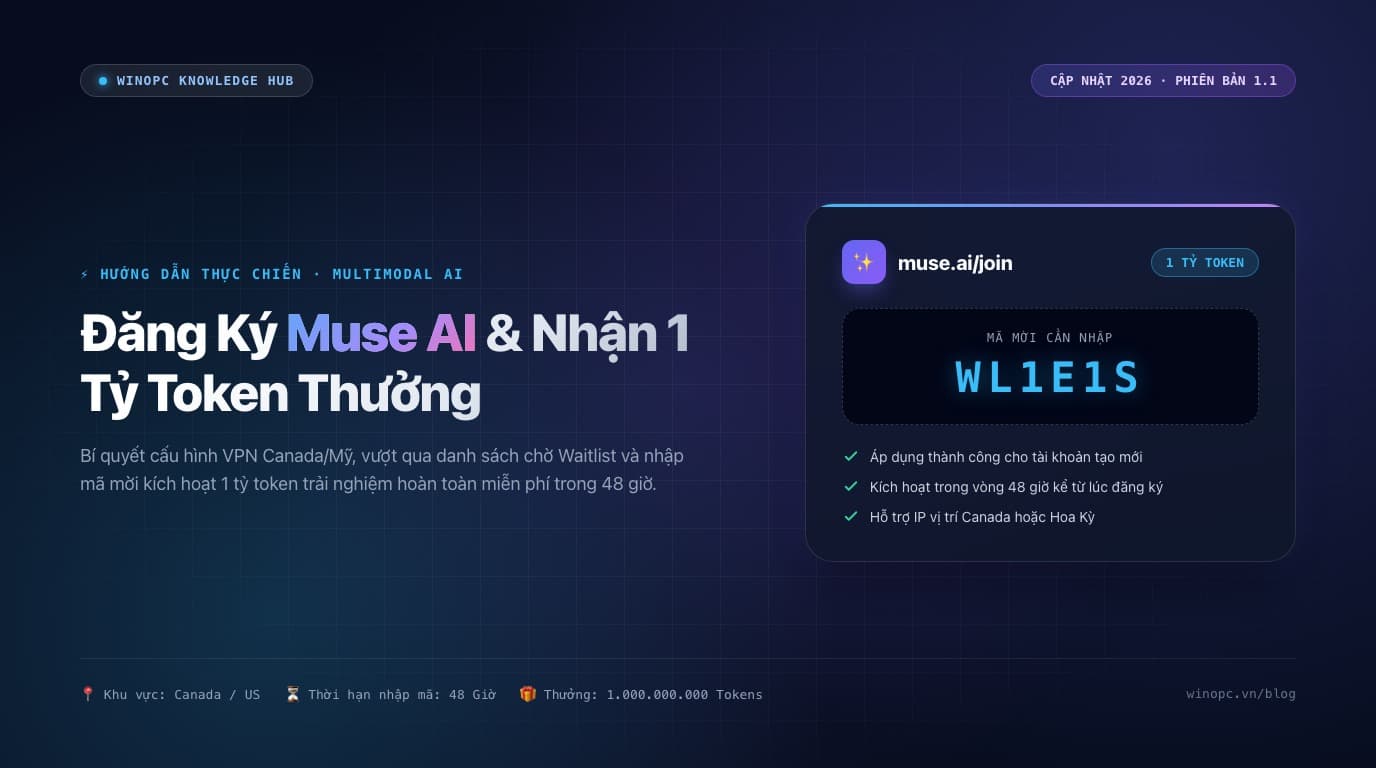 Hướng dẫn A-Z đăng ký Muse AI & Vượt Waitlist nhận 1 tỷ token thưởng