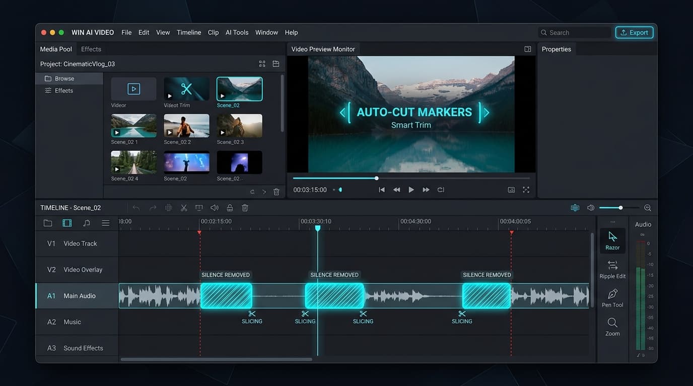 AUTO CUT VIDEOS · TẠO PHIÊN CẮT THÔNG MINH · TIMELINE 9:16 & 16:9