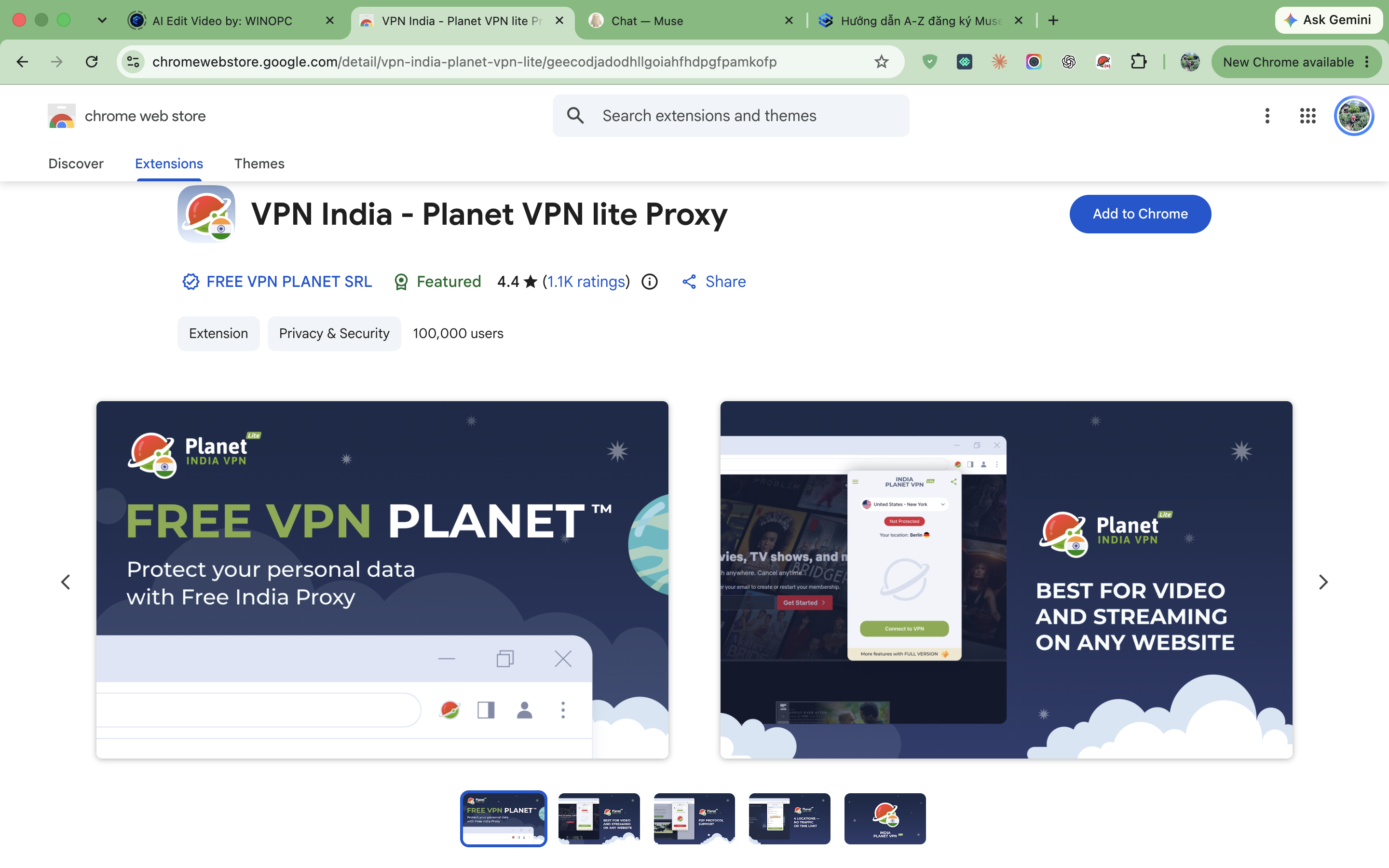 Bước 1: Cài đặt tiện ích VPN Canada Planet VPN lite trên Chrome Web Store